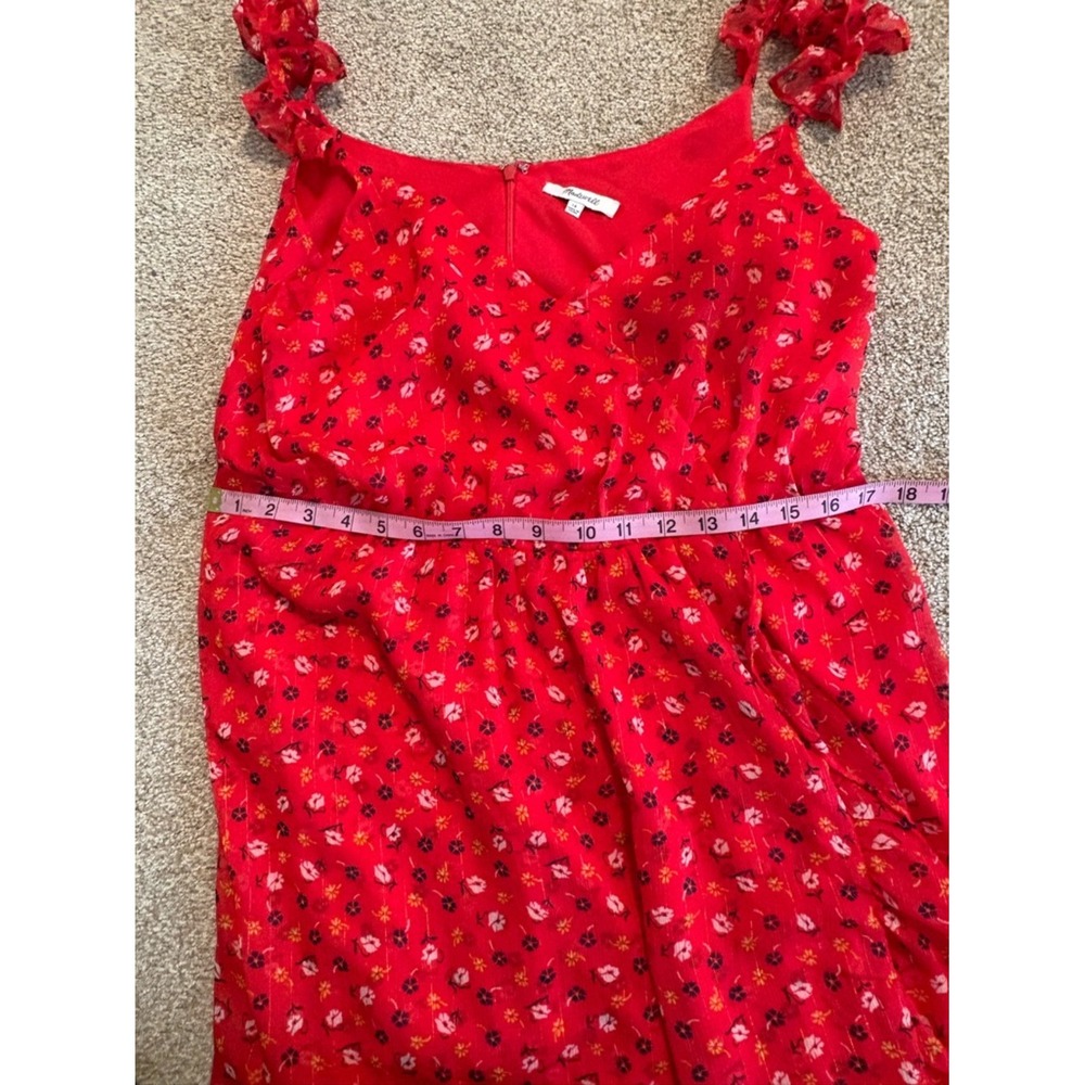 Madewell Red Floral Sleeveless VNeck Ruffle Lined Summer Dress Size 16 - Picture 9 of 10